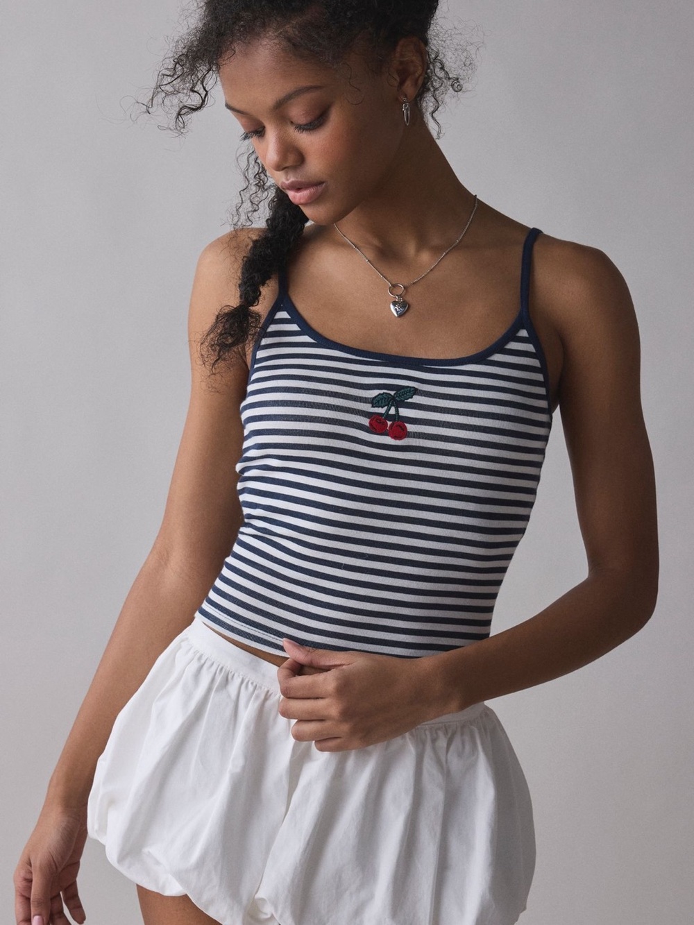 URBAN OUTFITTERS Cherry On Top Embroidered Graphic Striped Cami - Picture 3 of 12